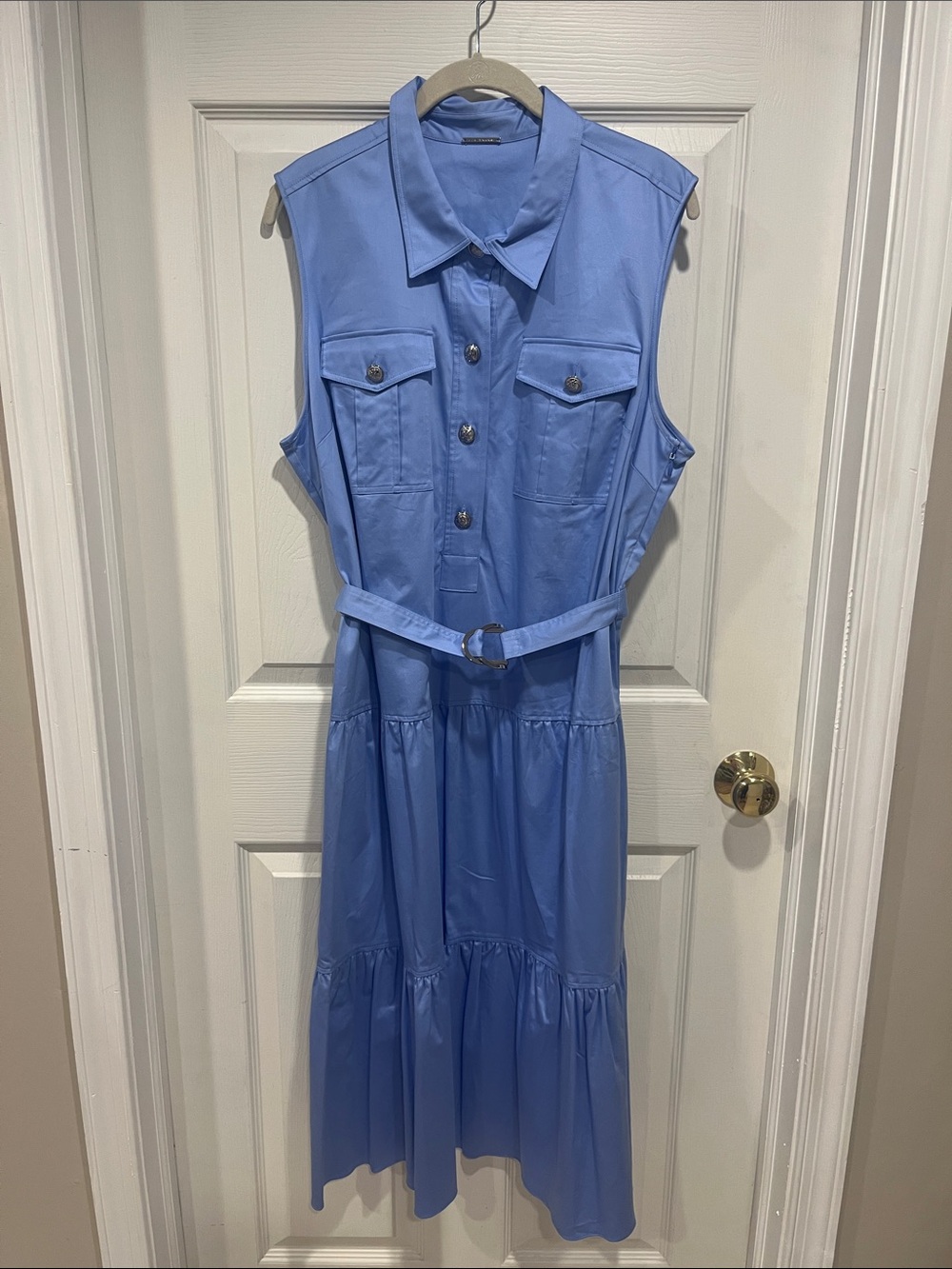 Elie Tahari Utility Tier Cotton Dress Horizon Blue